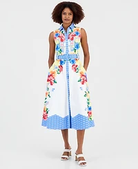 T Tahari Women's Printed Sleeveless Midi Shirtdress