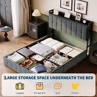 gaomon Upholstered Bed with Button Tufted Wingback Storage Headboard