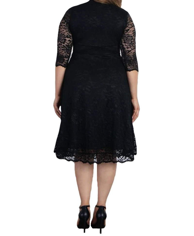 Women's Plus Mademoiselle Lace Cocktail Dress with Sleeves