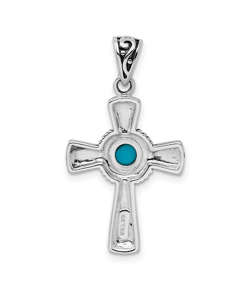 Curata Jewelry 925 Sterling Silver 18 Inch Oxidized Simulated Turquoise Religious Faith Cross Necklace