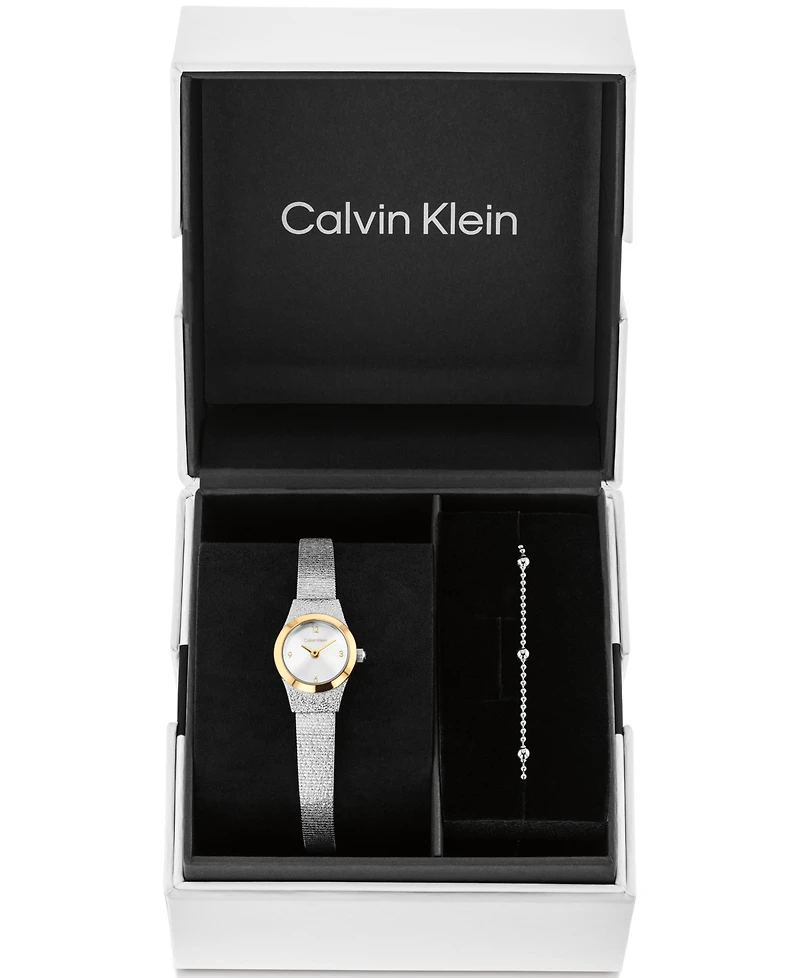 Calvin Klein Women's Ck Contemporary Silver Tone Stainless Steel Bracelet Gift Set Watch, 18mm