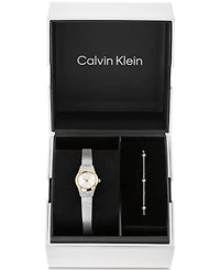 Calvin Klein Women's Ck Contemporary Silver Tone Stainless Steel Bracelet Gift Set Watch, 18mm