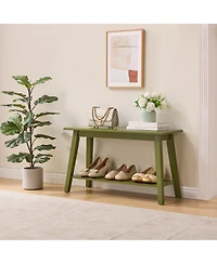 Kings Brand Furniture Wood Entryway Bench with Storage Shelf – Modern Accent Seating for Hallway, Bedroom, Living Room Shoe Bench