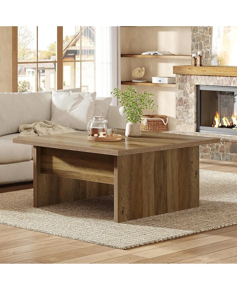 Tribesigns Square Coffee Table, 39.4-Inch Farmhouse Cocktail Tea Center Table for Living Room