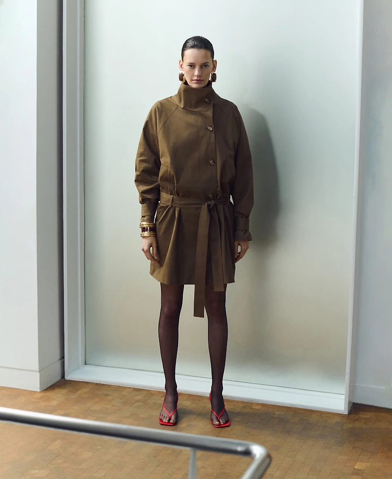 Mango Women's Funnel Neck Belt Trench Coat