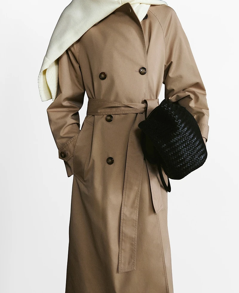 Mango Women's Long Double-Breasted Trench Coat