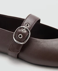 Mango Women's Buckle Strap Leather Ballerina