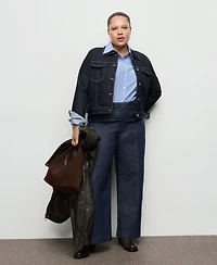 Mango Women's Stitching Detail High-Waisted Wide Leg Jeans