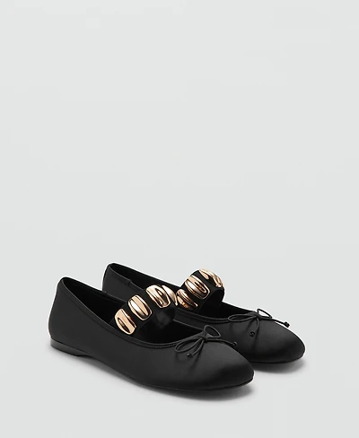Mango Women's Metallic Applique Straps Ballerina