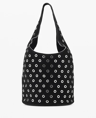 Mango Women's Eyelets Detail Leather Drawstring Bag