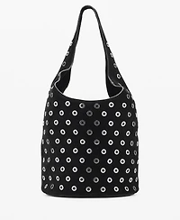 Mango Women's Eyelets Detail Leather Drawstring Bag