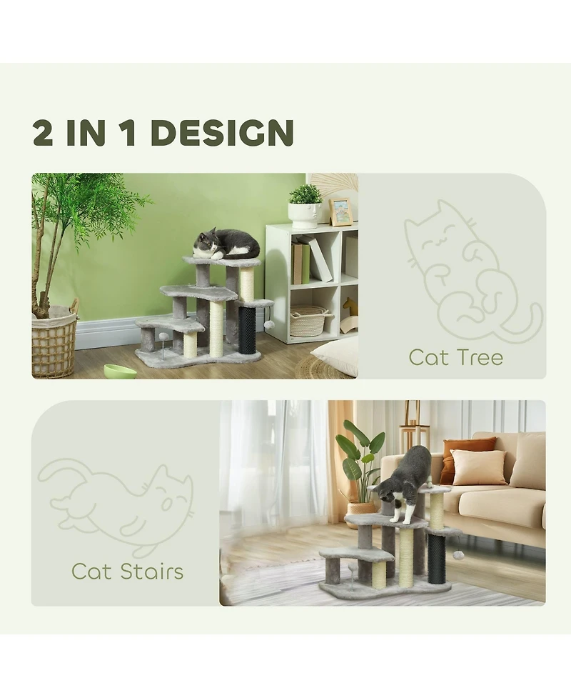 Aostirmotor 2-in-1 Cat Tree & Pet Stairs with Scratching Posts & Toy Balls, for High Beds & Couches