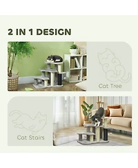 Aostirmotor 2-in-1 Cat Tree & Pet Stairs with Scratching Posts & Toy Balls, for High Beds & Couches