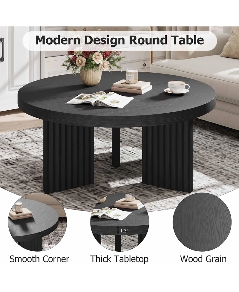 gaomon Round Coffee Table, Coffee Table for Living Room, Wood Center Table, Small Space