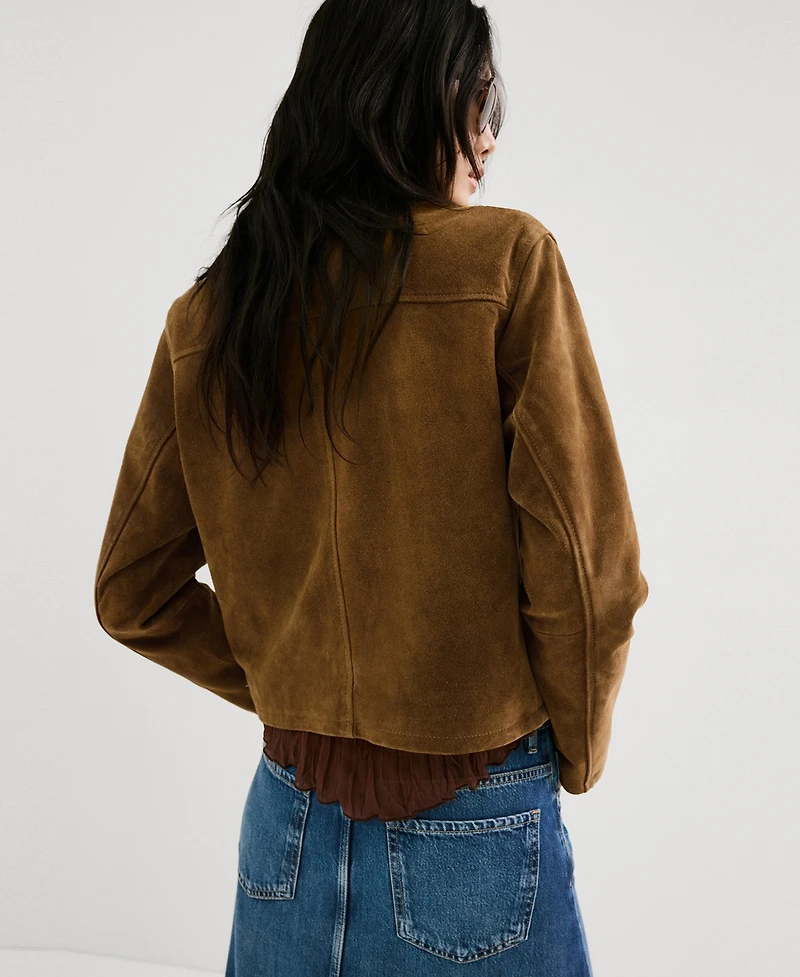 Mango Women's Buttons Suede Leather Jacket