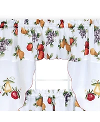 Kate Aurora Embroidered Fruit Medley 3 Piece Cafe Rod Pocket Kitchen Curtain And Valance Set
