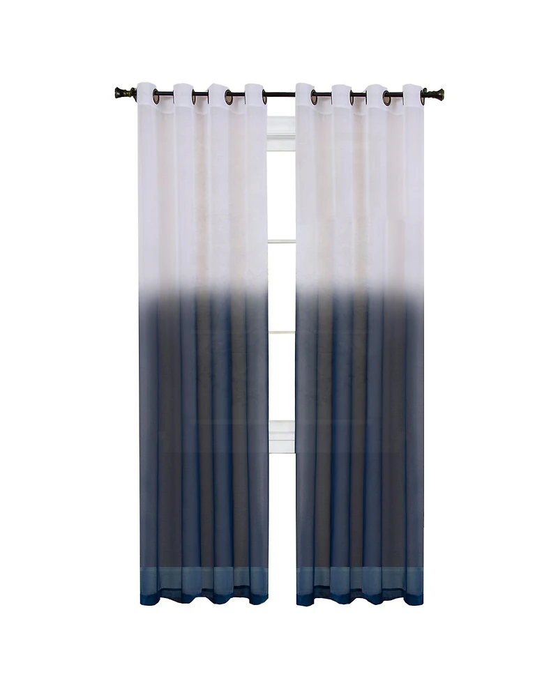 Kate Aurora Tropical Living Semi Matte Sheer Ombre Chic Grommet Top Window Curtains - 52 in. W x 84 L