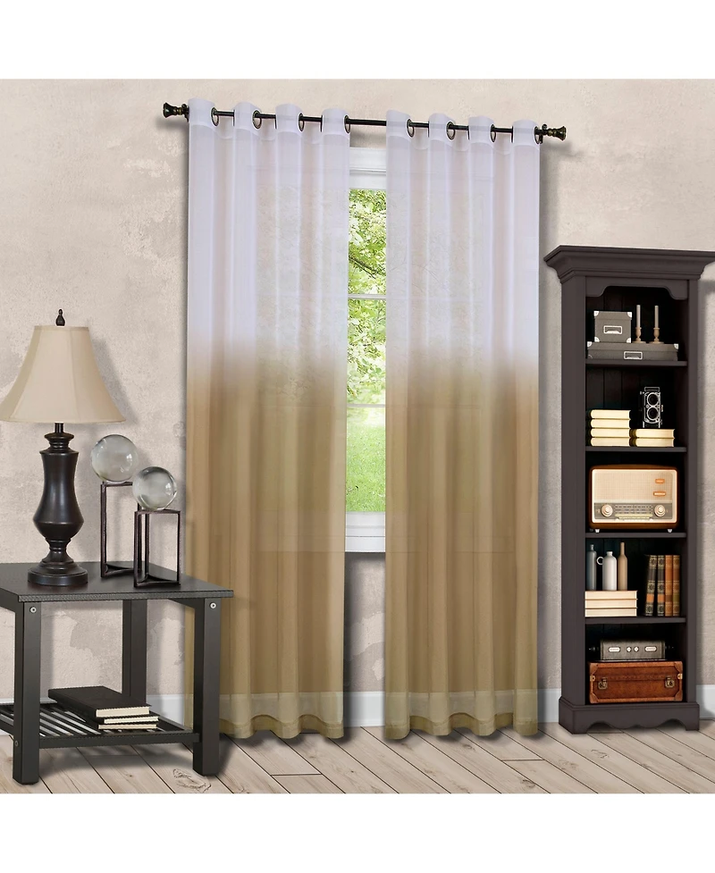 Kate Aurora Tropical Living Semi Matte Sheer Ombre Chic Grommet Top Window Curtains - 52 in. W x 84 L