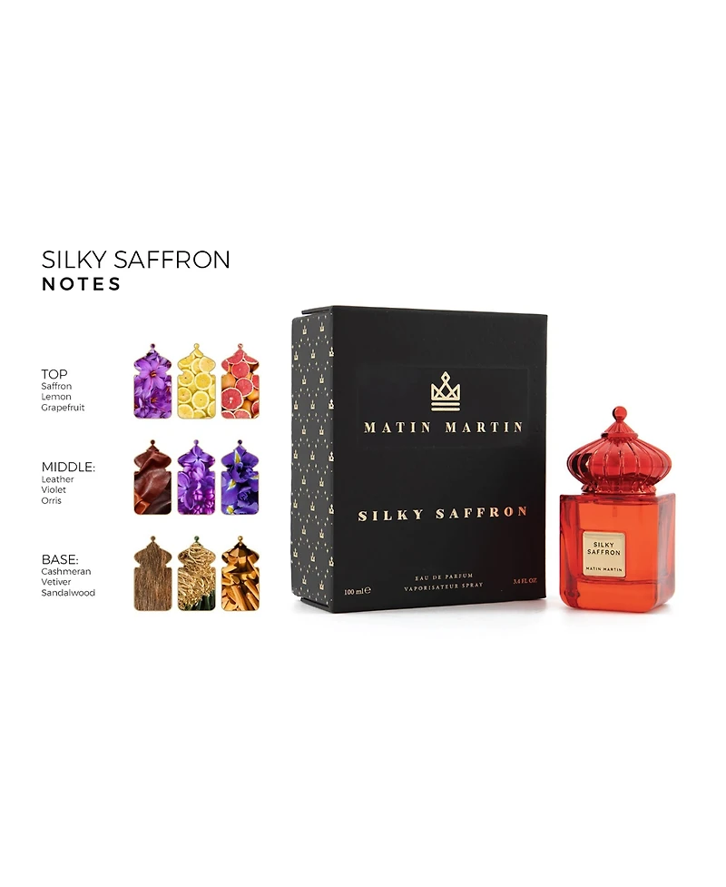 Matin Martin Fragrance Silky - Woody Spicy Unisex Travel Perfume with Saffron and Leather Notes - Perfume for Men - Arabian Perfume for Women