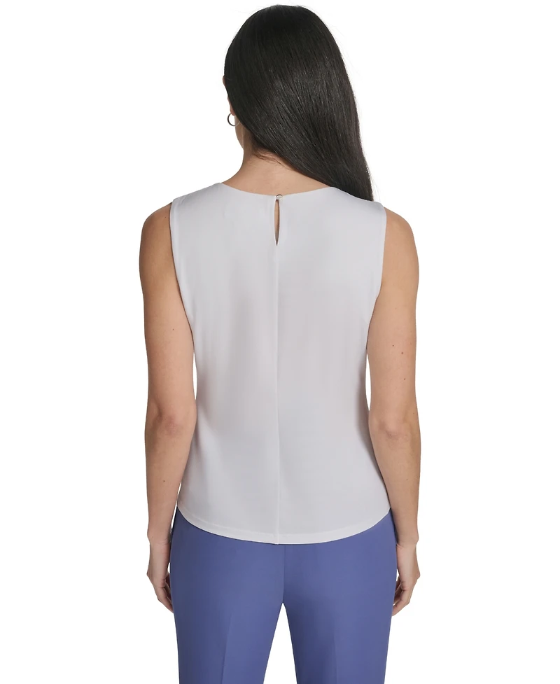 Calvin Klein Petite Crew Neck Sleeveless Pleated Top