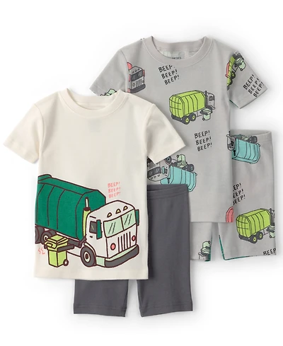Carter's Boys' Toddler 2T-5T Short-Sleeve T-Shirt and Snug-Fit Shorts, 4-Piece Pajama Set