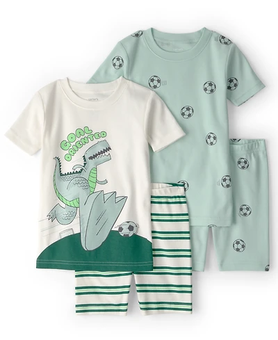 Carter's Boys' Toddler 2T-5T Soccer Short-Sleeve T-Shirt and Snug-Fit Pants, 4-Piece Pajama Set
