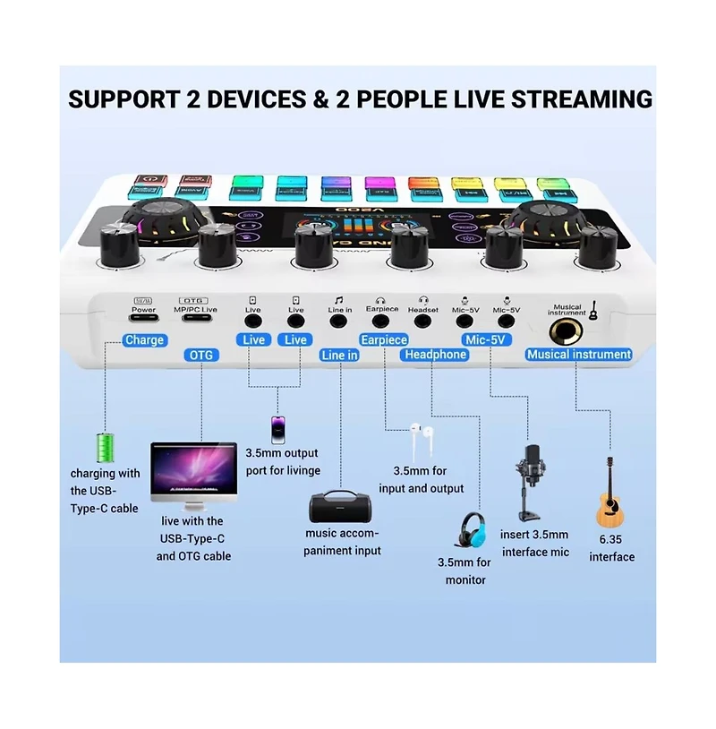 Zealsound Multifunctional Podcast Microphone Bundle with Live Sound Card Audio Mixer