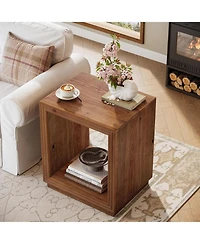 Tribesigns Solid Wood Side Table, Wooden End Table with 2-Tier Storage Shelf, Farmhouse Small Nightstand