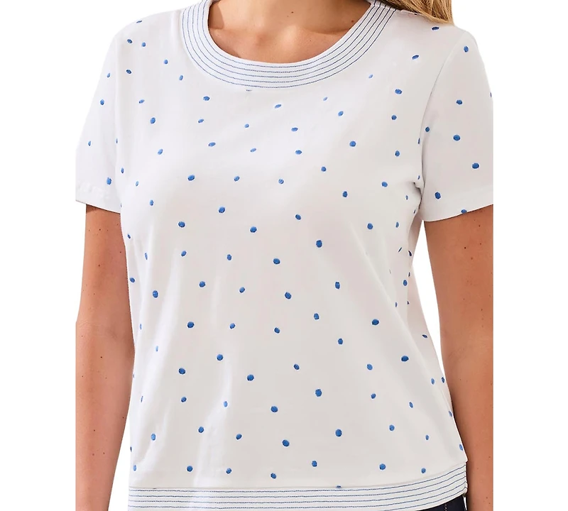 Tribal Women's Embroidered Polka Dot 3/4-Sleeve Top