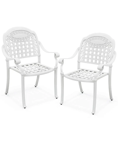 Gymax Set Of 2 Patio Cast Aluminum Armrest Chairs Dining Stackable Outdoor Chair