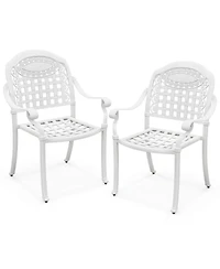 Gymax Set Of 2 Patio Cast Aluminum Armrest Chairs Dining Stackable Outdoor Chair