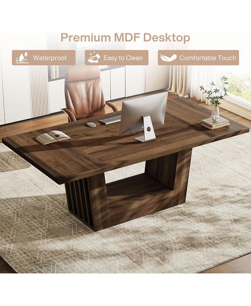 Tribesigns 63'' Executive Office Desk, Modern Computer Home Office Desk with Robust Base, Large Wooden Conference Table