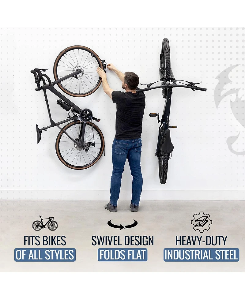 StoreYour Swivel Mount Bike Storage Rack | 2 Bike Garage Wall Hooks
