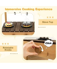 Mecale Kids Play Kitchen Set, Wooden Kitchen Playset Chef Pretend Mud Kitchen for Role-Playing Fun