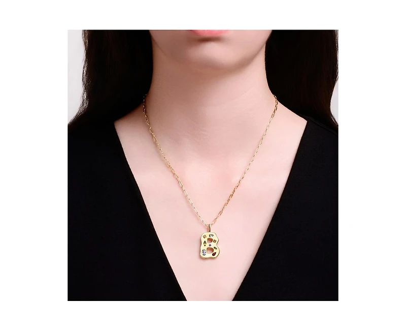 Genevive Unique 14K Gold Plated Multifaceted Cz Initial Pendant Necklace