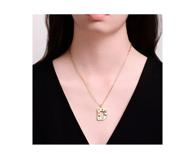 Genevive Unique 14K Gold Plated Multifaceted Cz Initial Pendant Necklace
