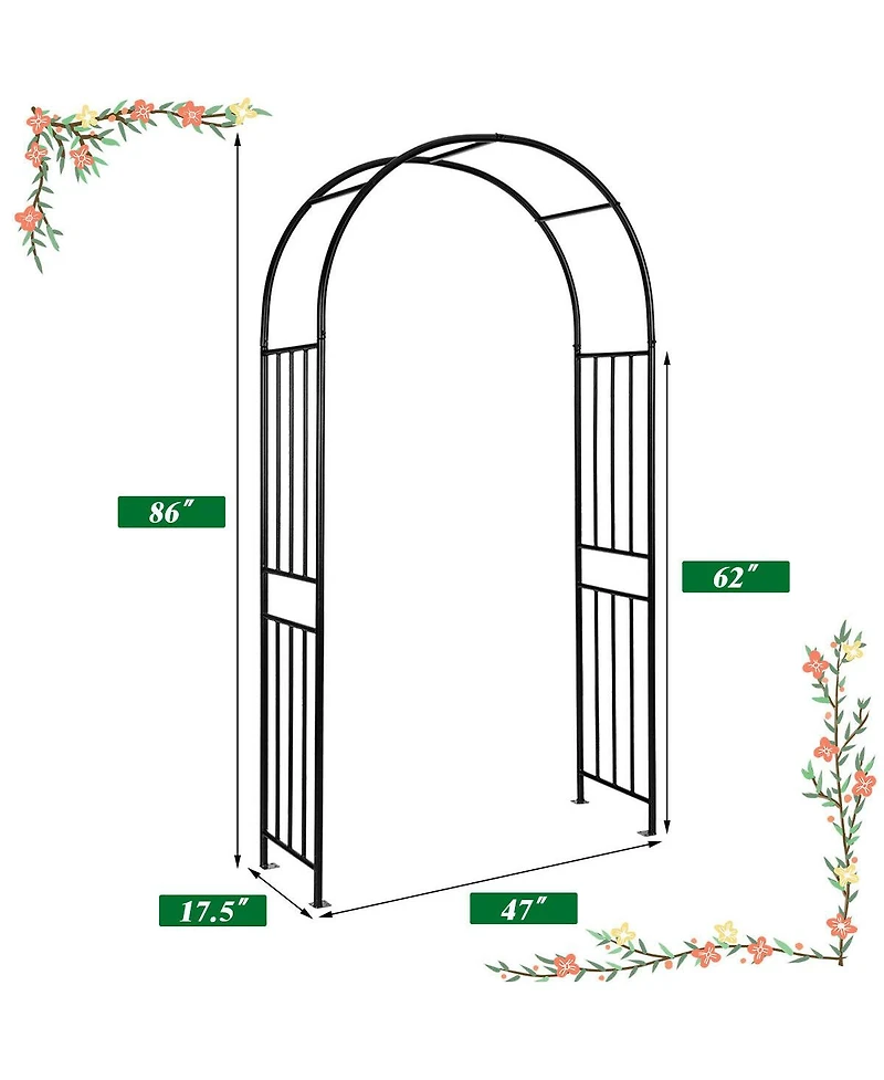 Gymax 7.2Ft Garden Arch Steel Arbor Wedding Garden Decoration Climbing Plants w/Stakes