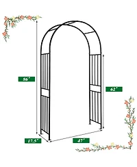 Gymax 7.2Ft Garden Arch Steel Arbor Wedding Garden Decoration Climbing Plants w/Stakes