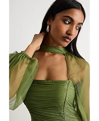 Warehouse Women's Bow Detail Gathered Tulle Maxi Dress