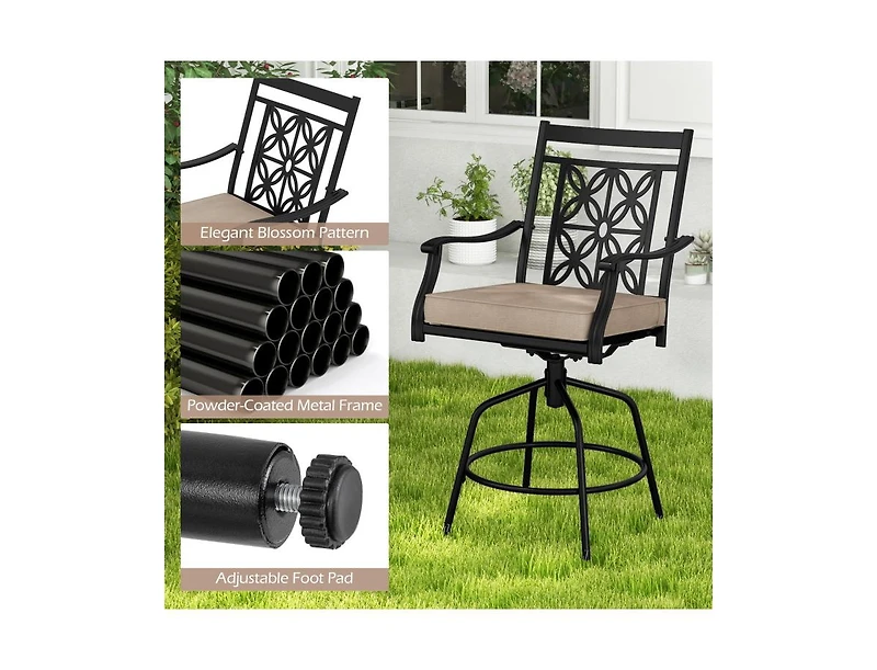 Slickblue 2-Piece Outdoor Swivel Bar Stool Set with Padded Cushions