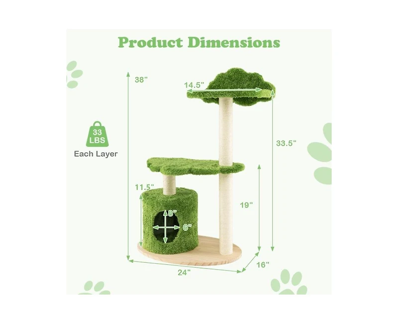 Aostirmotor Indoor Cat Tree with Sturdy Supporting Frame, Cute Design for Climbing & Perching
