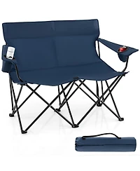 Mecale Camping Loveseat Chair for 2 with Cup Holders, Folding Outdoor Seat