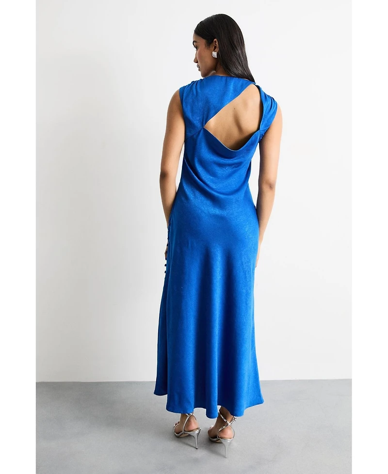 Warehouse Women's Cowl Bias Satin Button Detail Dress