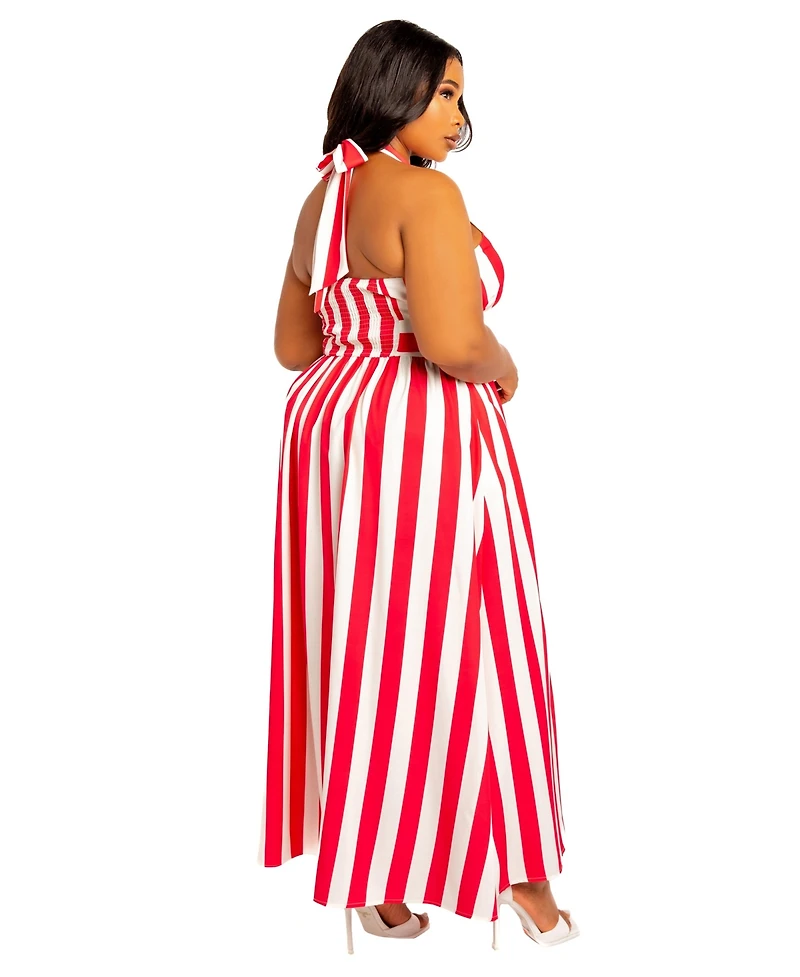Buxom Couture Plus Size Stripe Halter Neck Maxi Dress