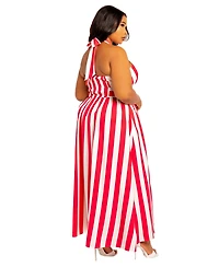 Buxom Couture Plus Size Stripe Halter Neck Maxi Dress