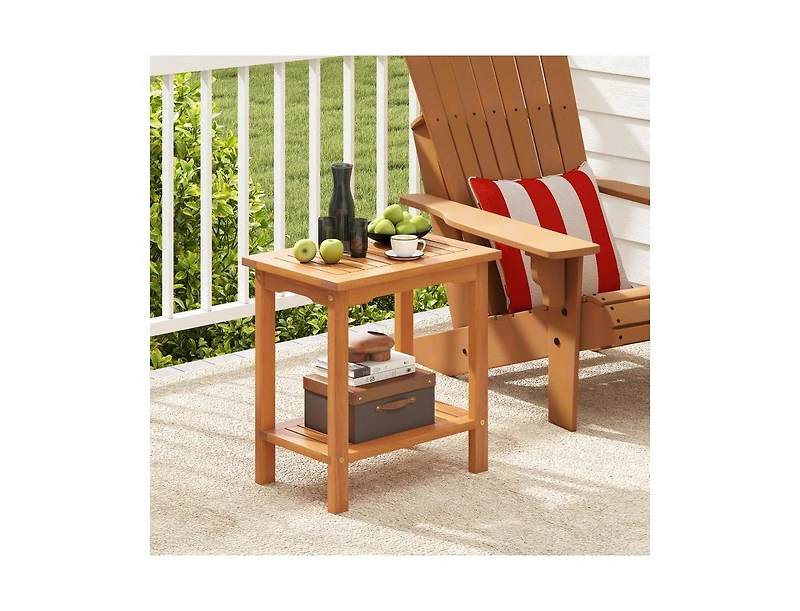 Slickblue Acacia Wood Patio Side Table with Slatted Top and Storage Shelf