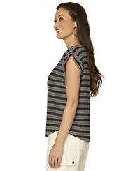 Democracy Petite Embroidered Knit Cap-Sleeve Top