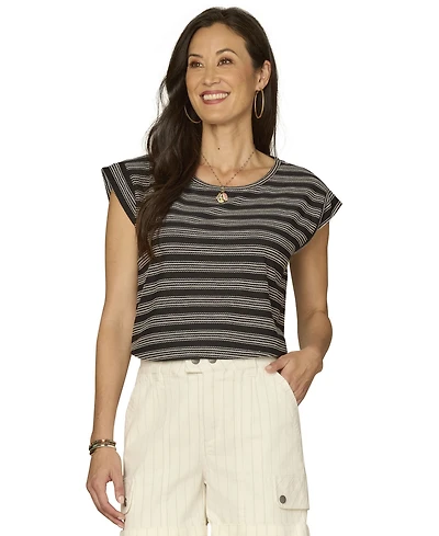 Democracy Petite Embroidered Knit Cap-Sleeve Top