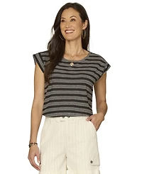 Democracy Petite Embroidered Knit Cap-Sleeve Top