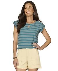 Democracy Petite Embroidered Knit Cap-Sleeve Top